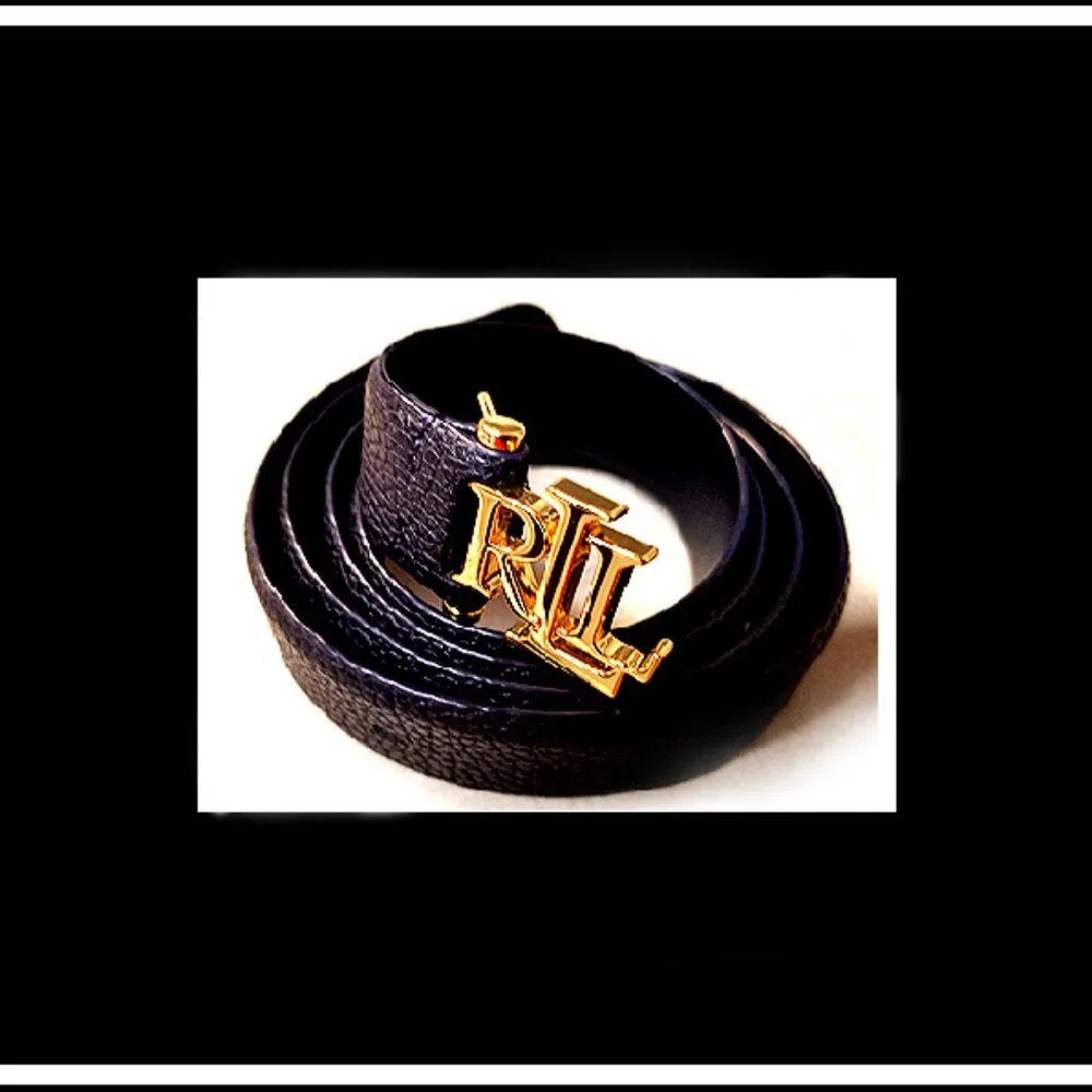 New Rare Unique RLL Ralph Lauren Top Grade High Grain Black Genuine Leather Belt - Picture 1 of 10